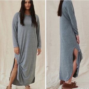 The Great. LONG SLEEVE KNOTTED TEE DRESS Maxi Long Sleeve Heather Gray Lagenlook
